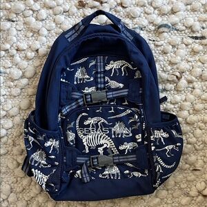 Pottery Barn Kids Navy Dinosaur Kids Backpack - Sebastian monogram